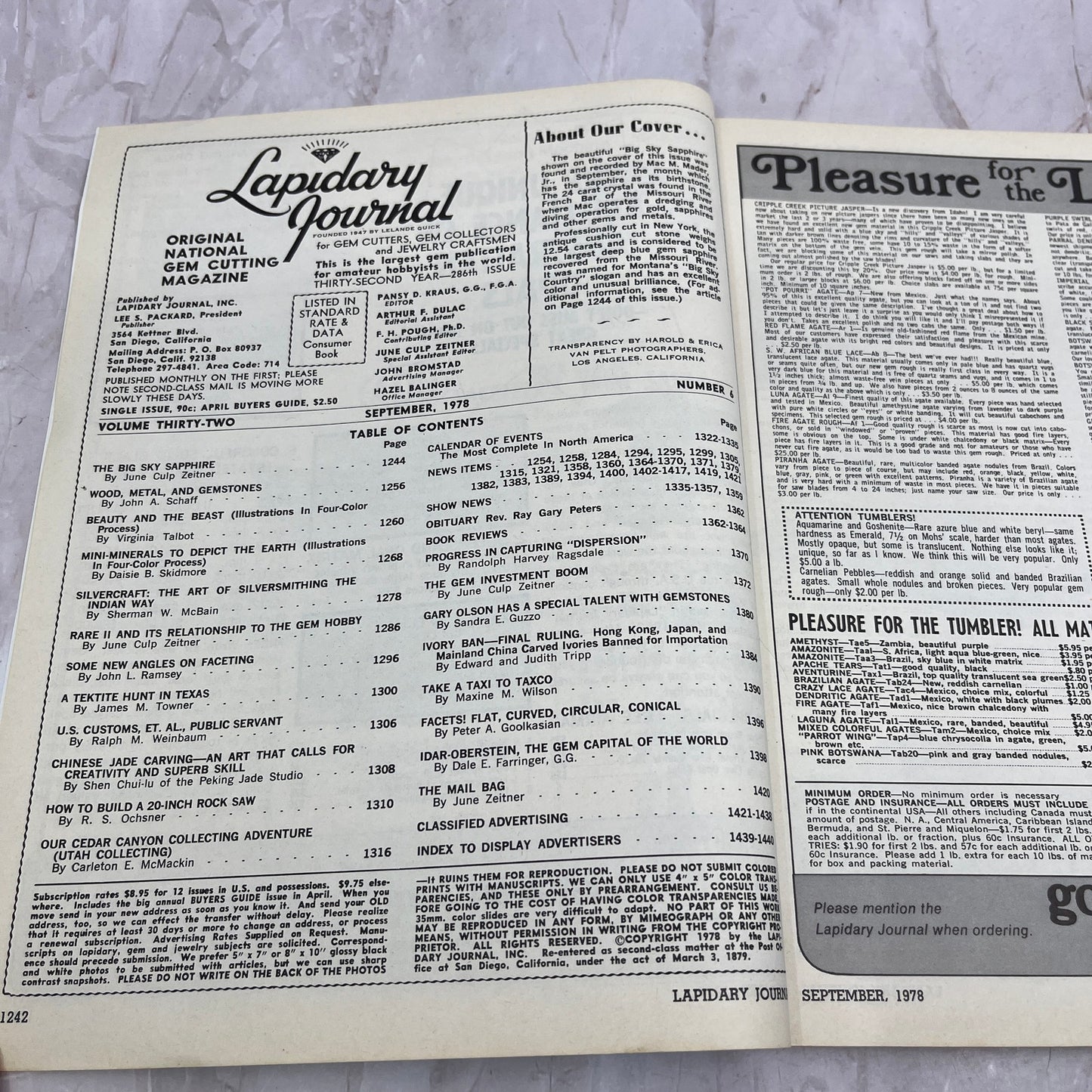 Big Sky Sapphire - Lapidary Journal Magazine - Sep 1978 M24