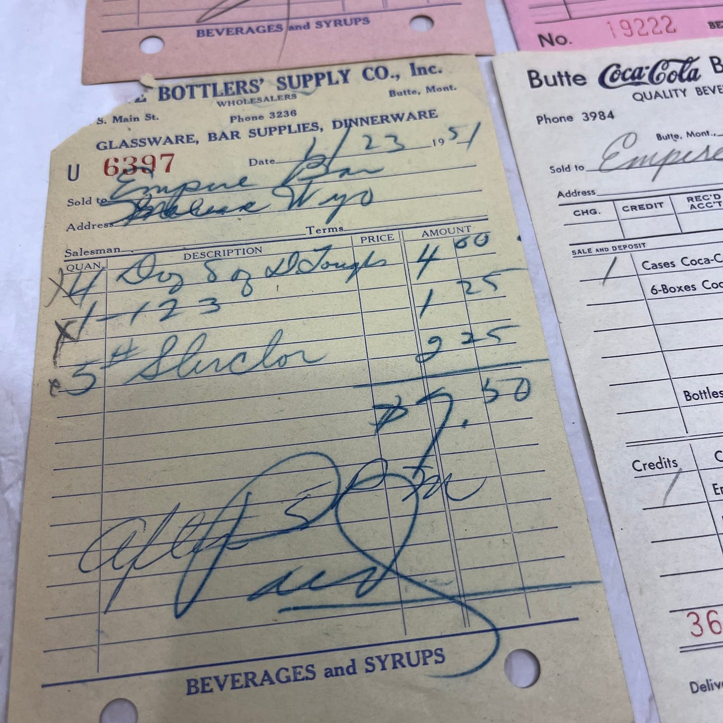 1950s Coca Cola Coke Receipt Lot of 8 Butte Bottler's Supply Co Montana AE8-1