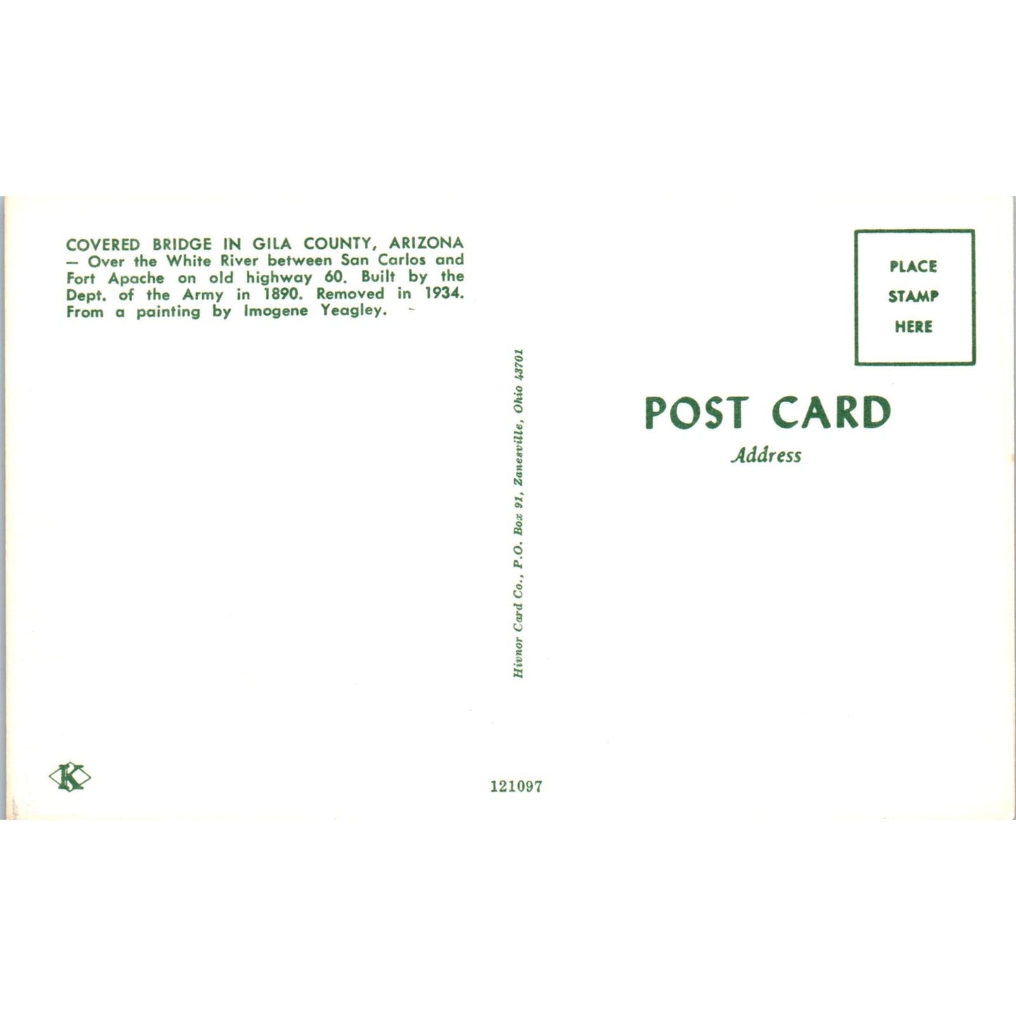 Gila County White River San Carlos Ft. Apache AZ Covered Bridge Postcard PC1