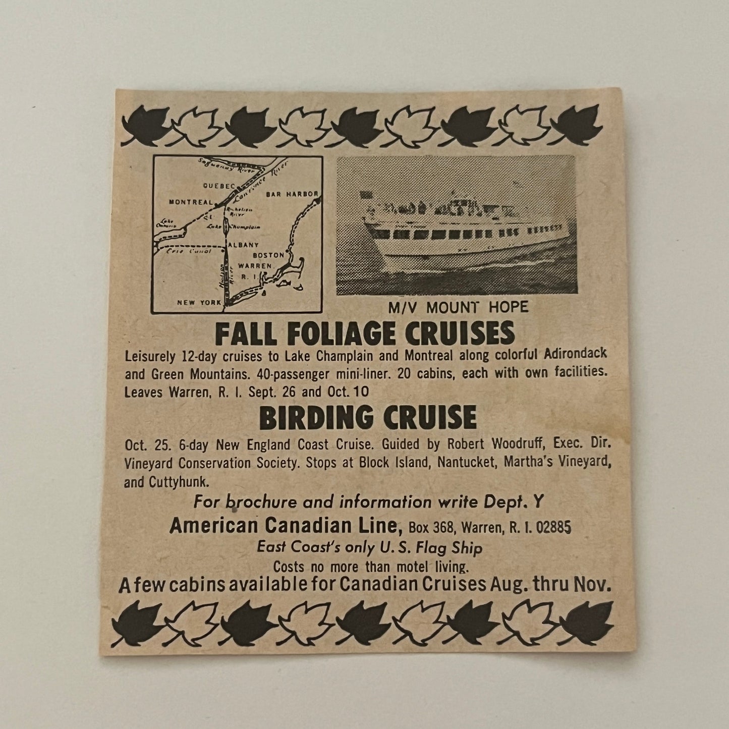American Canadian Line Fall Foliage Cruise Warren RI 1971 Magazine Ad SAG4-S15