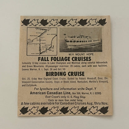 American Canadian Line Fall Foliage Cruise Warren RI 1971 Magazine Ad SAG4-S15