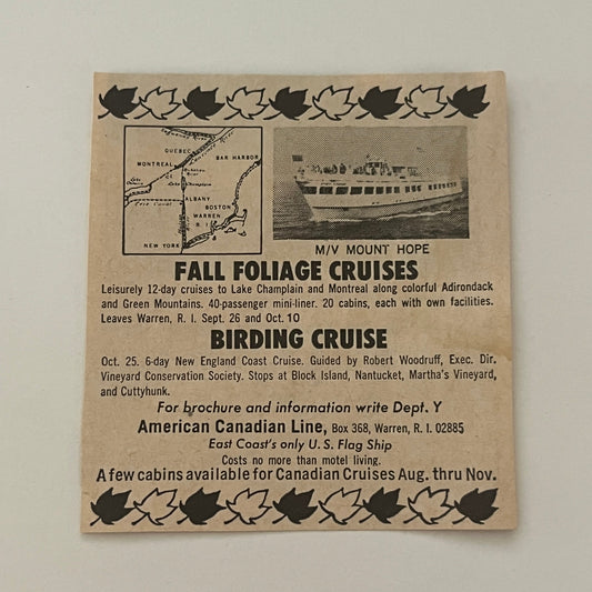 American Canadian Line Fall Foliage Cruise Warren RI 1971 Magazine Ad SAG4-S15