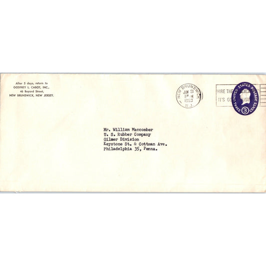1953 Godfrey L Cabot New Brunswick NJ Postal Cover Envelope TH9-L2