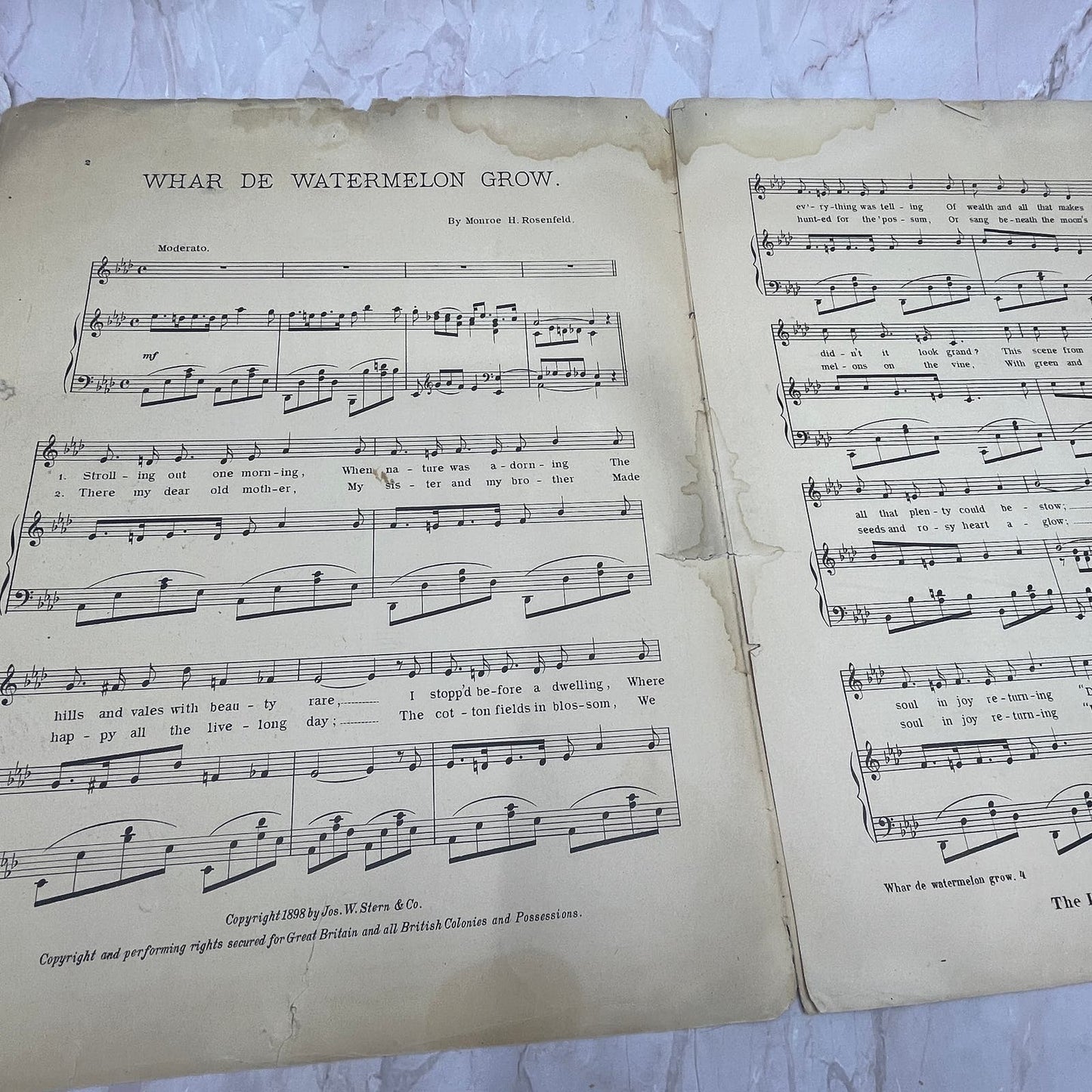 1898 Whar De Watermelon' Grow Primrose Minstrel Rosenfeld Sheet Music FL6-5