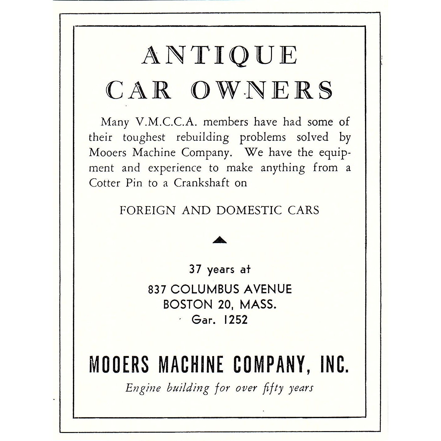 Mooers Machine Company Inc Boston MA 1950 Ad AF6-M8