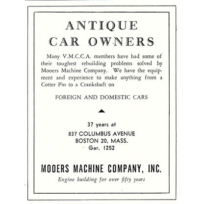 Mooers Machine Company Inc Boston MA 1950 Ad AF6-M8