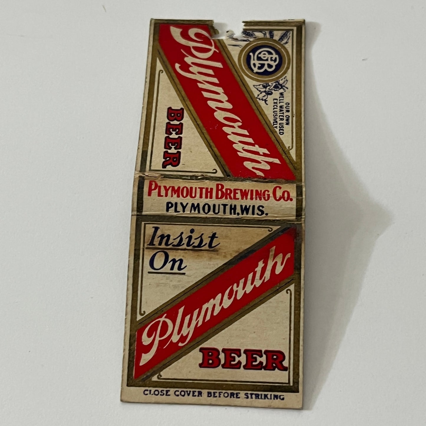 Plymouth Beer Plymouth Brewing Co Wisconsin Vintage Matchbook Cover TB6-MB1-12