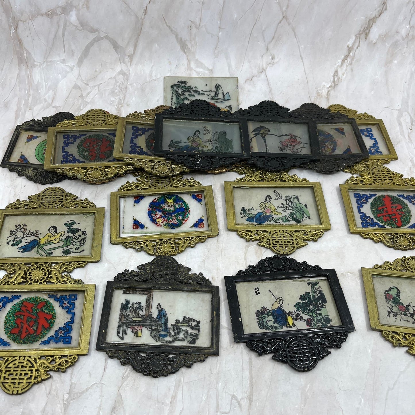 Vintage Huge Lot of Oriental Chinese Japanese Mini Wall Art Plaques TF5