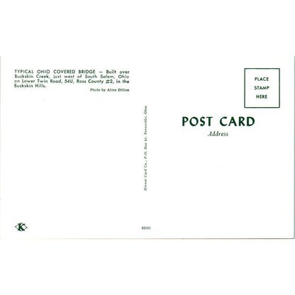 Buckskin Creek Ross County #2 South Salem Ohio Covered Bridge Postcard PB13