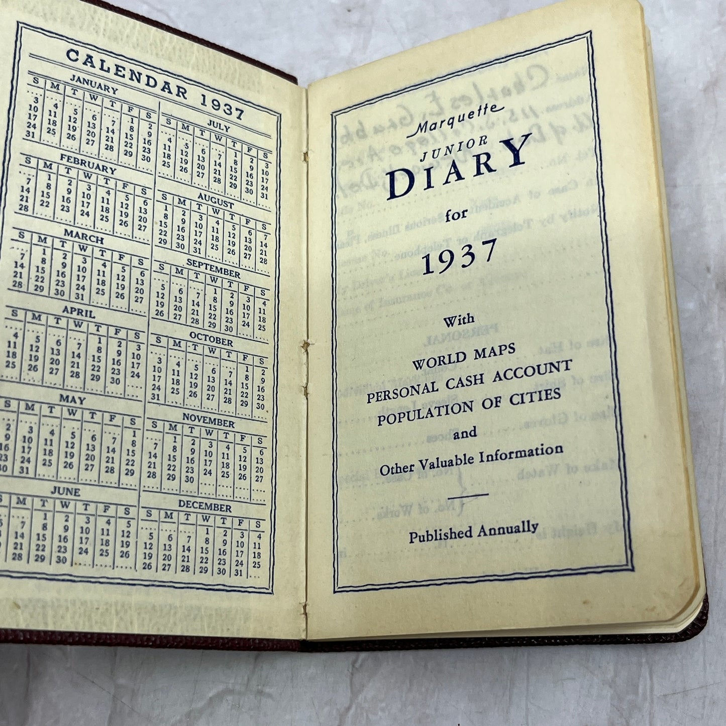 1937 Marquette Junior Diary Charles E. Grubb Newark Delaware TJ5-EL