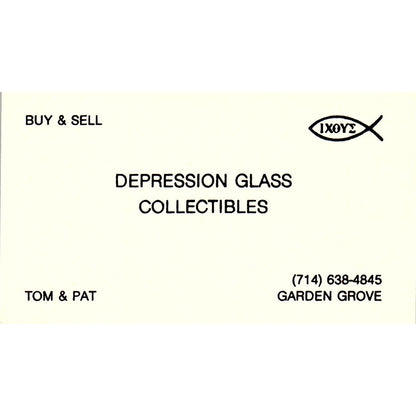 Depression Glass Collectibles Tom & Pat Garden Grove CA Business Card SE3-B16