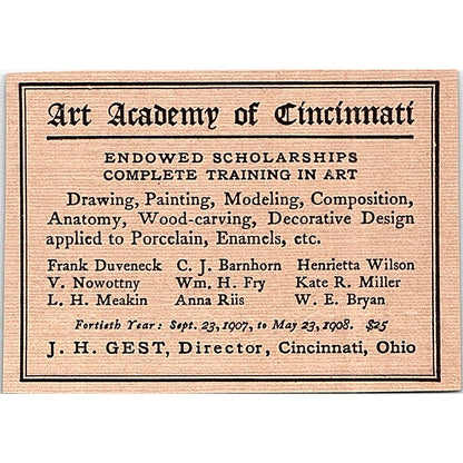 Art Academy of Cincinnati J.H. Gest - 1908 Ad AF4-3