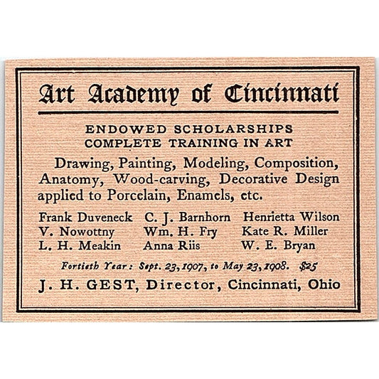 Art Academy of Cincinnati J.H. Gest - 1908 Ad AF4-3