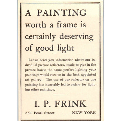 I.P. Frink Painting Framing New York 1908 Victorian Ad AB8-MA12