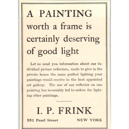 I.P. Frink Painting Framing New York 1908 Victorian Ad AB8-MA12