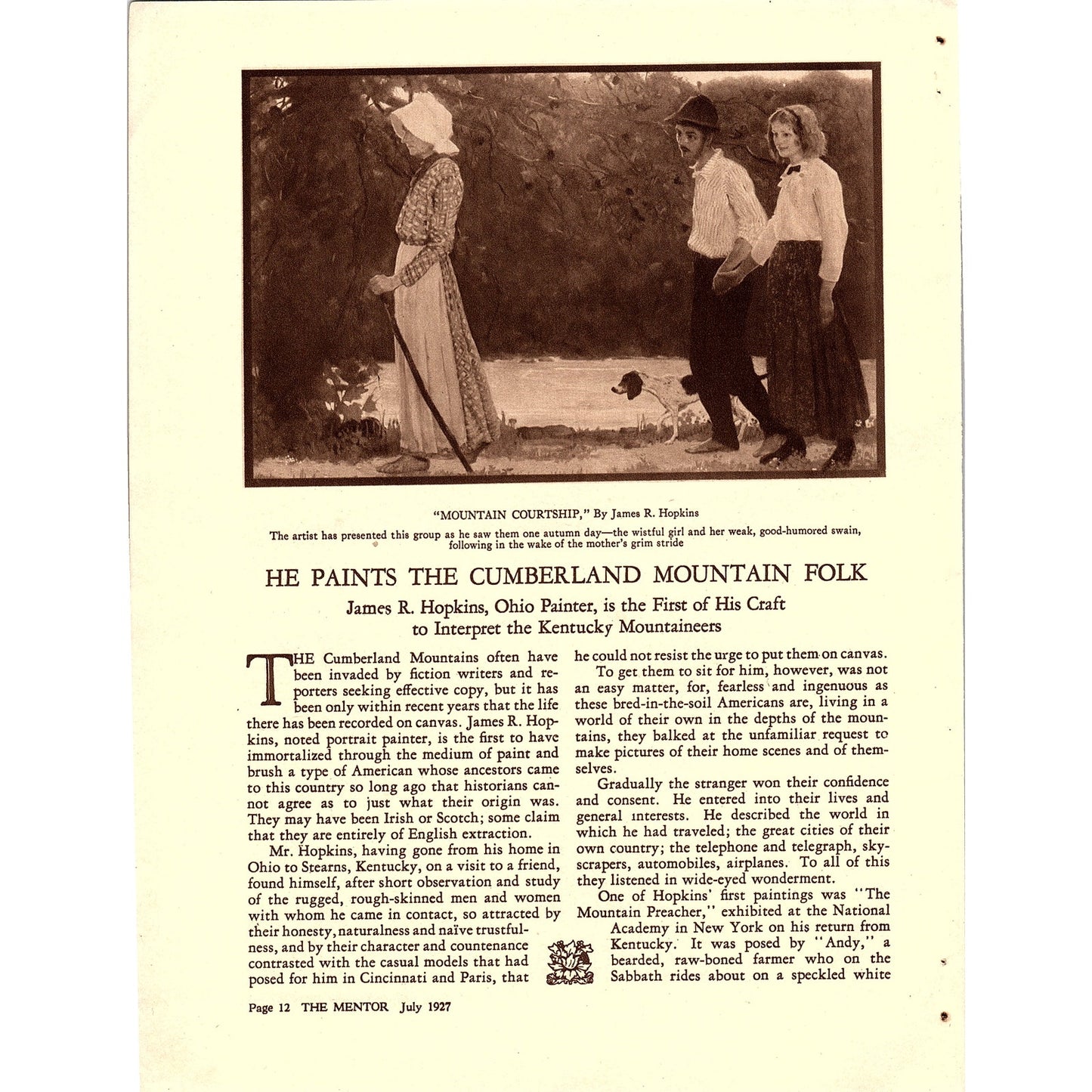 James R. Hopkins Cumberland Mountain Folk Lula Merrick 2 Page Article 1927 AG3-6
