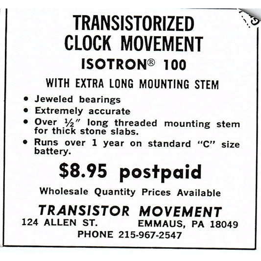 Transistor Movement Isotron Emmaus PA 1972 Ad AF8-M1