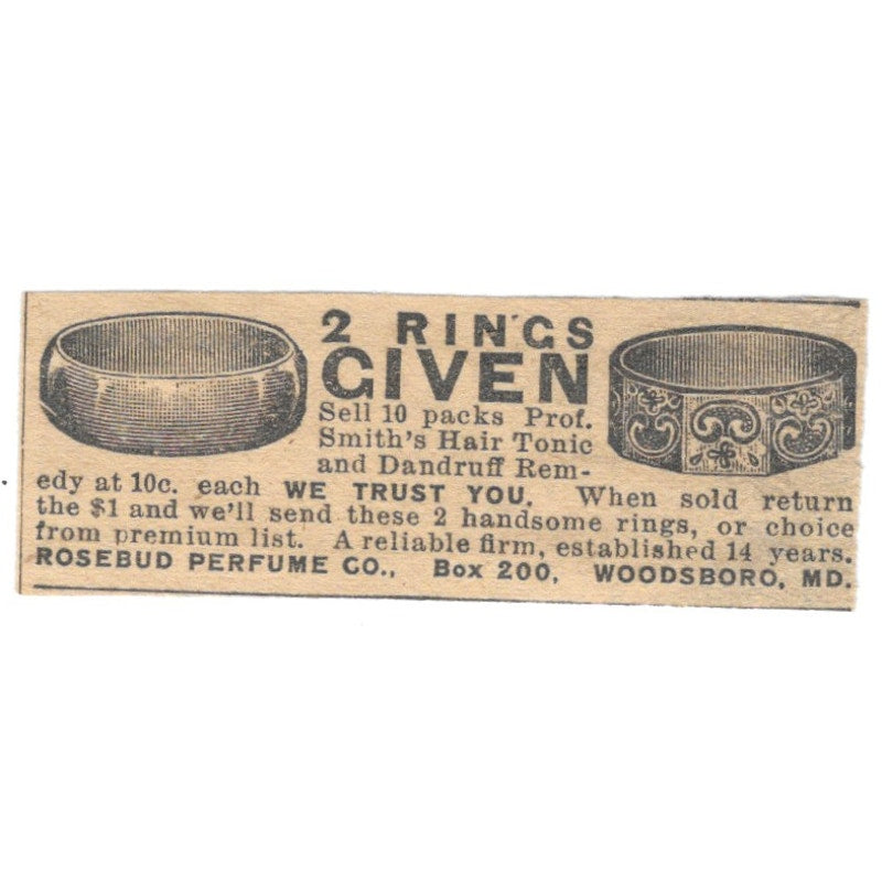 2 Rings Given Rosebud Perfume Co Woodsboro MD 1910 Magazine Ad AF1-SS6