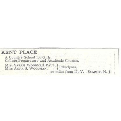 Kent Place Sarah Woodman Paul Anna Woodman Summit NJ c1918 Advertisement AE5-SV2