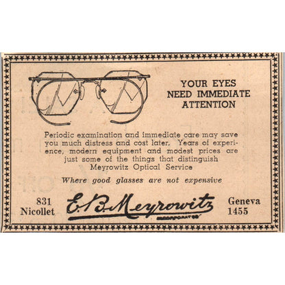 E.B. Meyrowitz Optometrist Nicollet 1935 Minneapolis Journal Ad AE7-H2