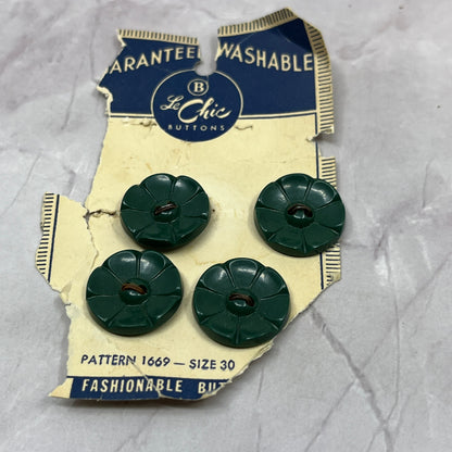 Vintage MCM Le Chic Lot of 4 Deep Green Size 30 Buttons on Card 1669 SE2