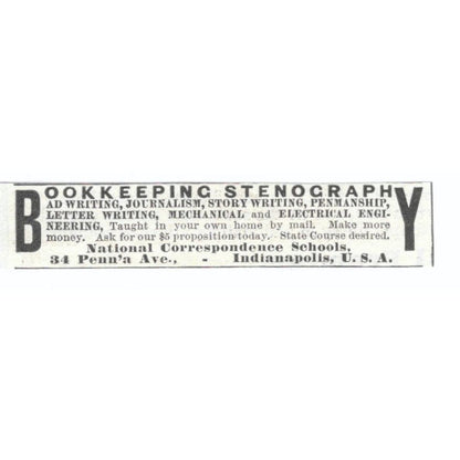 Stenography National Correspondence Schools Indianapolis c1905 Ad AE7-SA1
