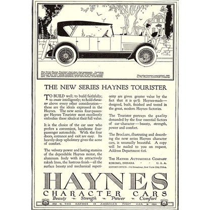 Haynes Character Cars Series Haynes Tourister Kokomo IN c1920 Ad AF8-7