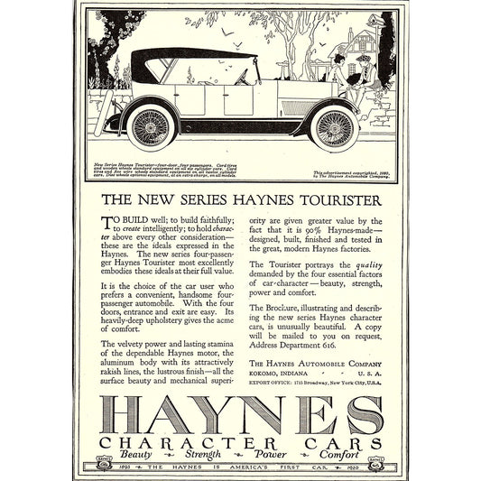 Haynes Character Cars Series Haynes Tourister Kokomo IN c1920 Ad AF8-7