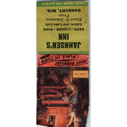 Jahnsen's Inn Danbury Wisconsin Vintage Matchbook Cover SF4-Y8