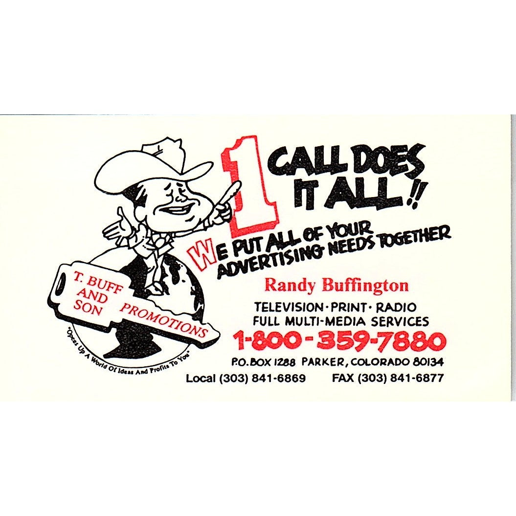 T. Buff & Son Promotions Randy Buffington Parker CO Vintage Business Card SC9-B1