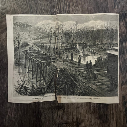 Army of the Potomac Over Bull Run Original 1863 Civil War Engraving C102