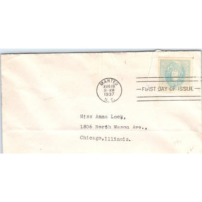 1937 Manteo NC Virginia Dare And Parents First Day Issue Postal Cover TG7-PC3