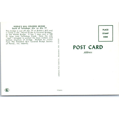 Riddle's Mill Bridge Talladega Creek Talladega AL Covered Bridge Postcard PB13