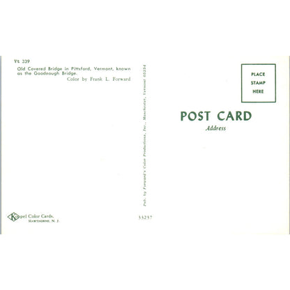 Old Covered Bridge in Pittsford VT Vintage Covered Bridge Postcard PD6