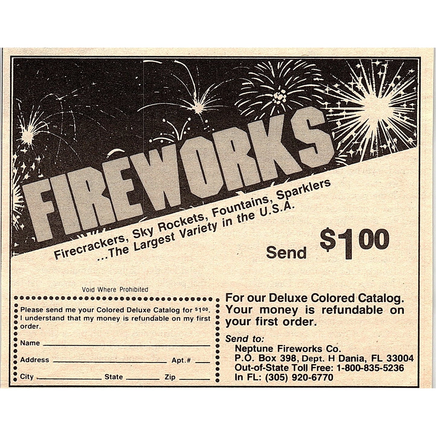 Neptune Fireworks Co Dania Florida 1984 Ad AF8-H1