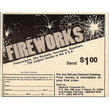 Neptune Fireworks Co Dania Florida 1984 Ad AF8-H1