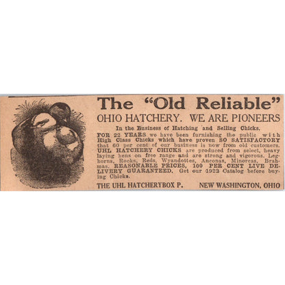 UHL Hatchery Chicks New Washington Ohio 1922 Magazine Ad AF2-A5