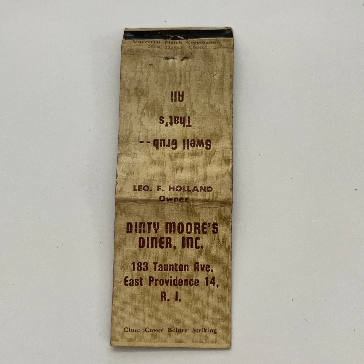 Dinty Moore's Diner Inc Providence RI Vintage Matchbook TB6-MB2-15
