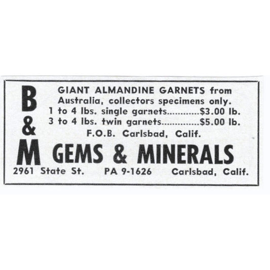 B&M Gems and Minerals Carlsbad California 1964 Magazine Ad AB6-LJS4