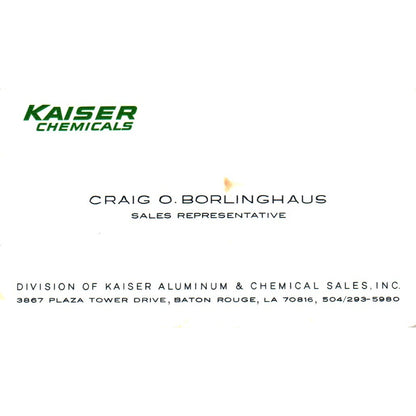 Craig O Borlinghaus Kaiser Chemicals Baton Rouge Vintage Business Card SE3-B10