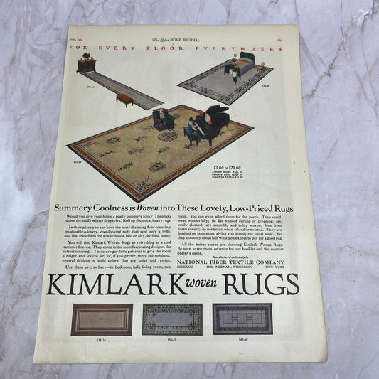 Kimlark Woven Rugs National Fiber Textile Co Neenah WI 1924 Magazine Ad FL6-11