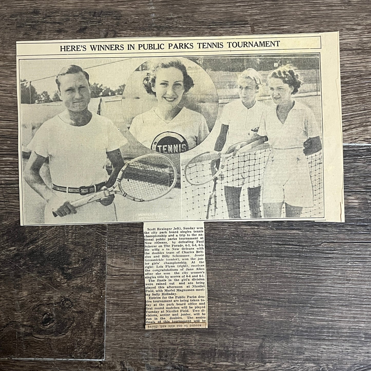 Public Parks Tennis Tournament Scott Rexinger Grossnickle 1935 Article V1-9