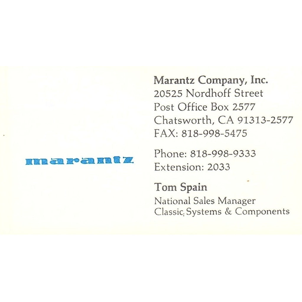 Maranta Co Inc Tom Spain Chatsworh CA Vintage Business Card SC9-B9
