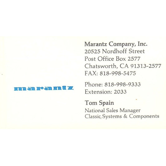 Maranta Co Inc Tom Spain Chatsworh CA Vintage Business Card SC9-B9