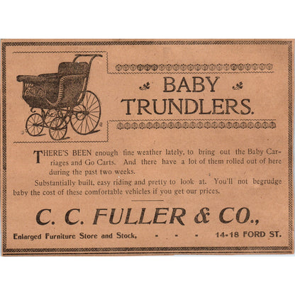 C.C. Fuller & Co Baby Trundlers Ford St Hartford 1901 Newspaper Ad AD8-H1