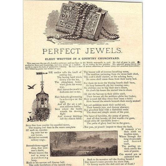 Perfect Jewels Elegy Written in a Country Churchyard Thomas Gray 1884 Poem AG3-1