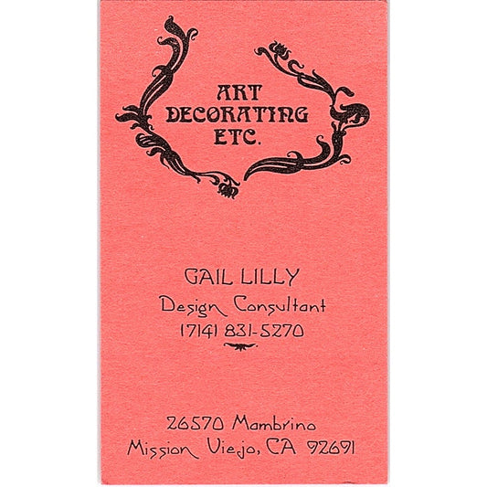 Gail Lilly Art Decorating Inc Mission Viejo CA Vintage Business Card SD9-B3