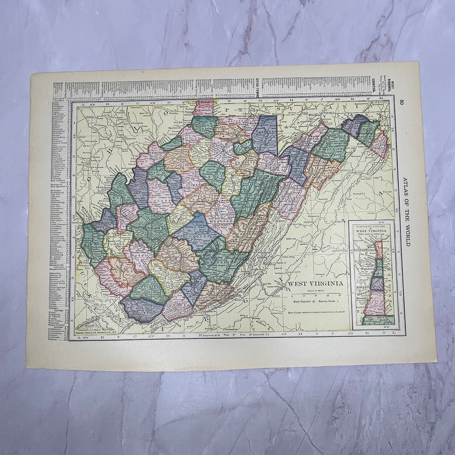 Map of West Virginia, Virginia Double Sided 1910 Print V14-7