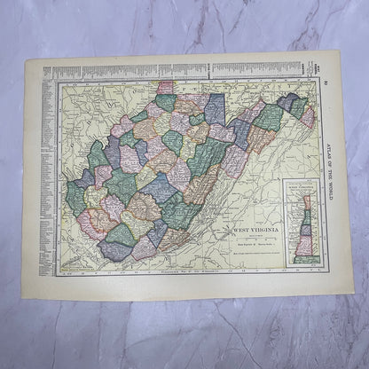 Map of West Virginia, Virginia Double Sided 1910 Print V14-7