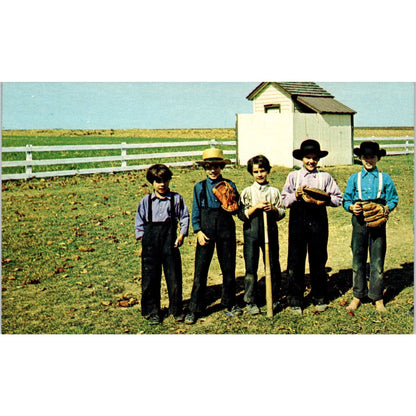 Amish Boys Baseball Game During Recess Pennsylvania Dutch Country Postcard PD8